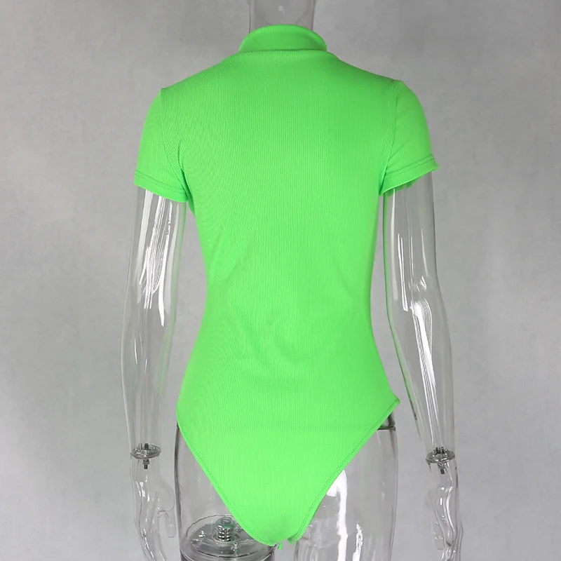 Latest Fashion Neon Color Polyester Front Zipper Short Sleeve Bodysuit