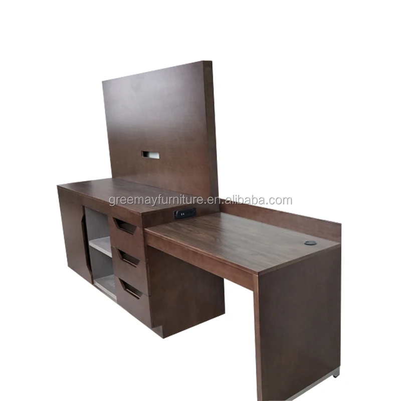 Hampton Inn Hotel Furniture Wooden Desk With Micro Fridge Cabinet