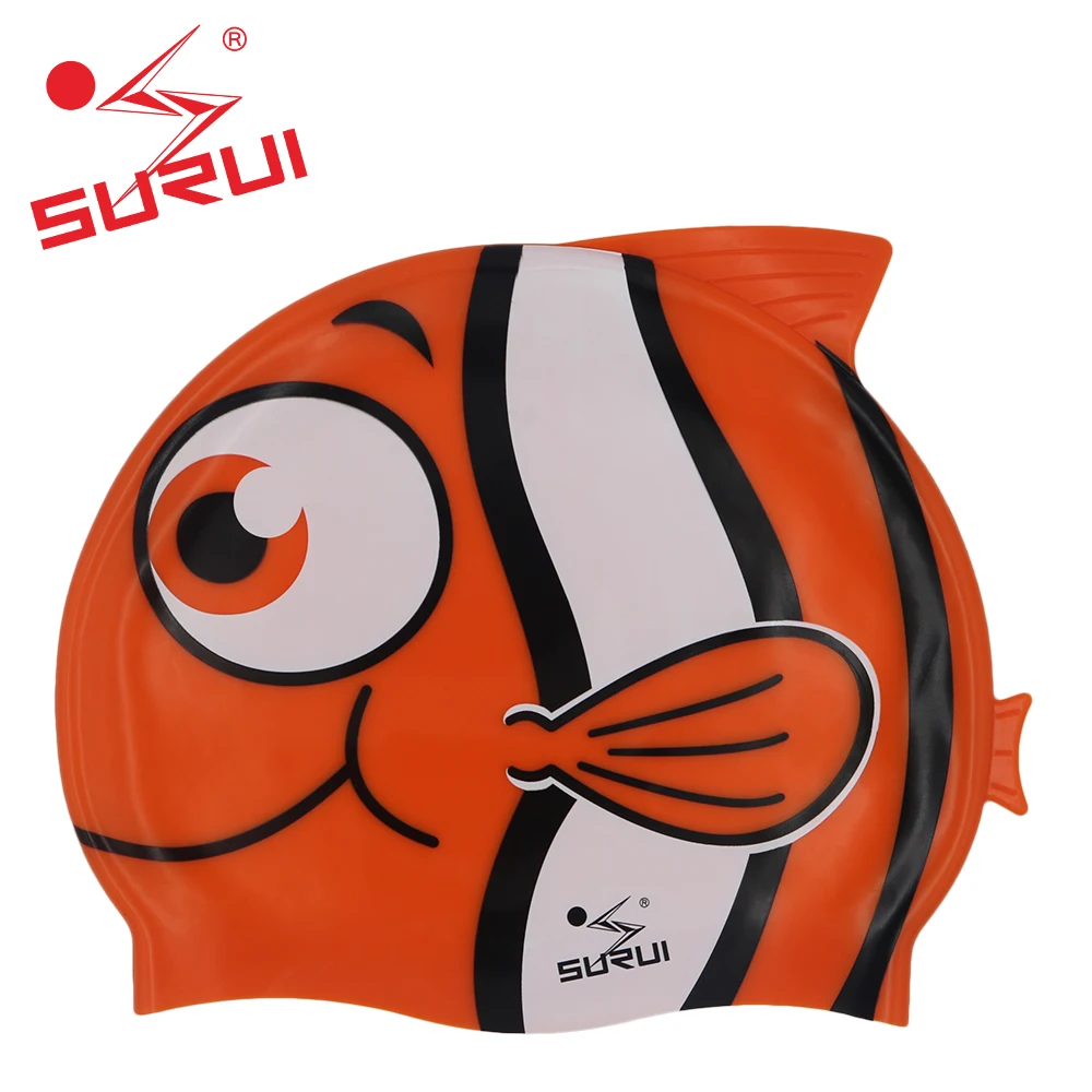 Cartoon Silicone Kids  Custom Print Big eye fish   Swimming Caps with Your Logo