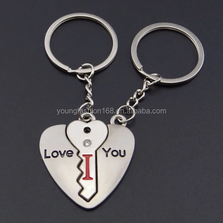 Engraved Couple Heart Keychain I Love You Forever Couple Key Ring True