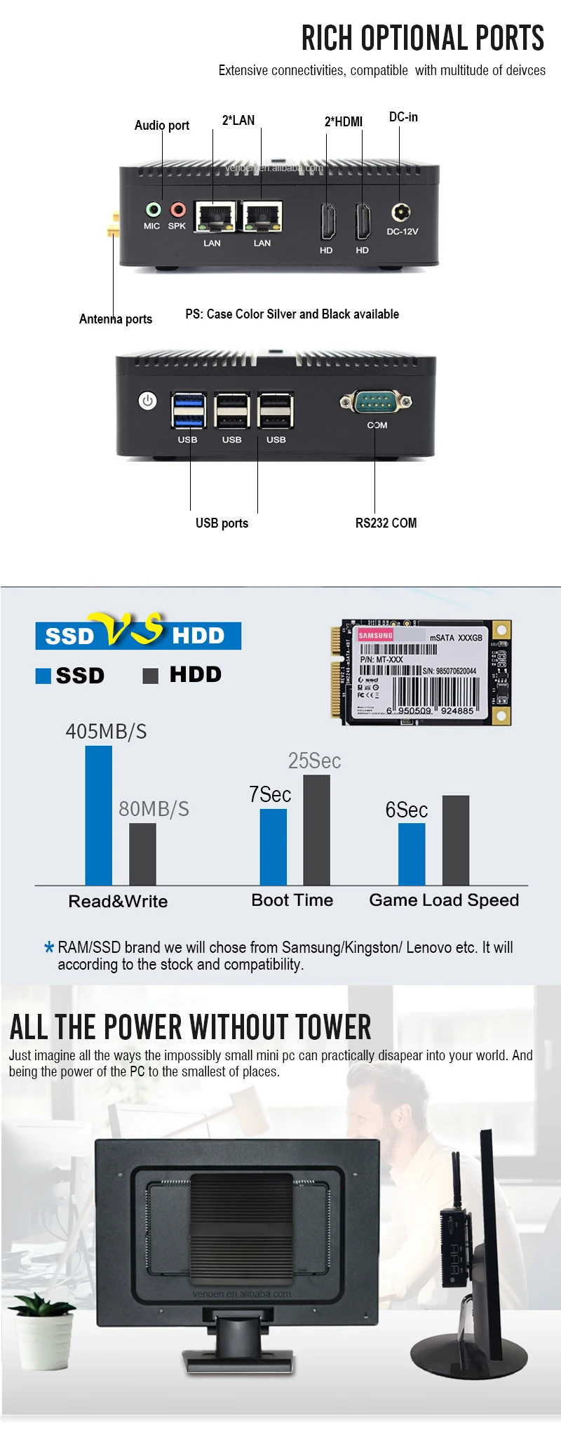barebone system mini pc 2 ethernet tower thin itx ultra low power mini pc with 2*1000M network card 1080p output