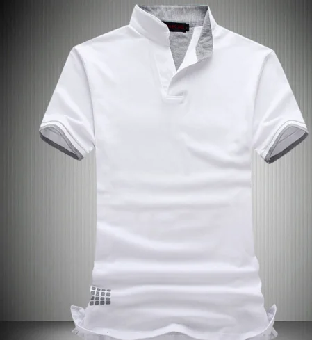 T028 Contrast Color Collar Men T Shirt Short Sleeve Stand Collar Tee ...