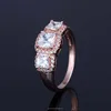 Rose Gold Princess Cut Cubic Zirconia CZ Past Present Future Engagement Rings