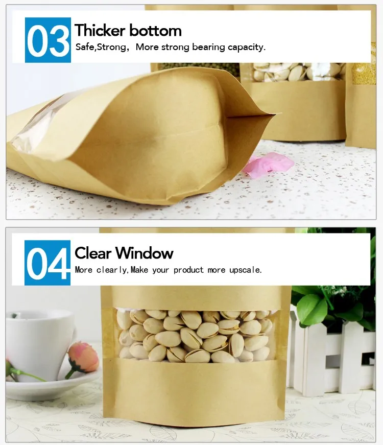 150g Eco-friendly Brown Kraft Paper Zip Lock Bag With Window Wholesale