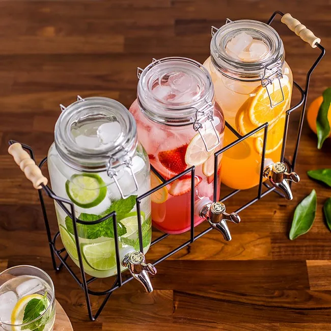 Very Cheap Glass Dispenser/ Juice Jars With Plastic Lids And Steel