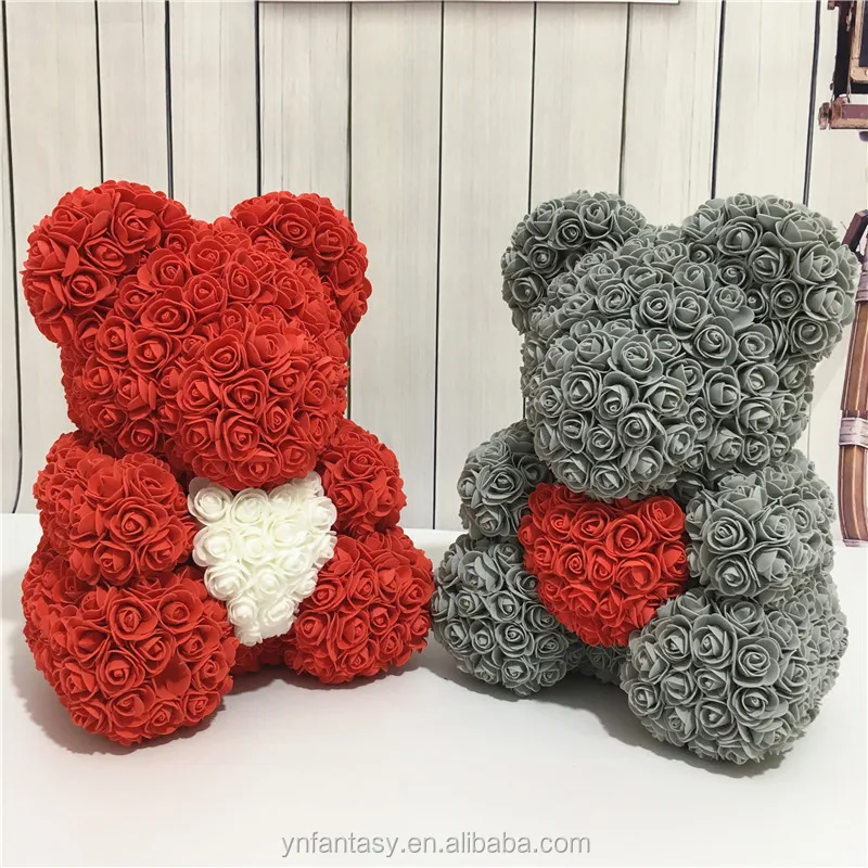 Christmas Gifts Teddy Bear From Foam Rose Flowers With Pvc Gift Boxes