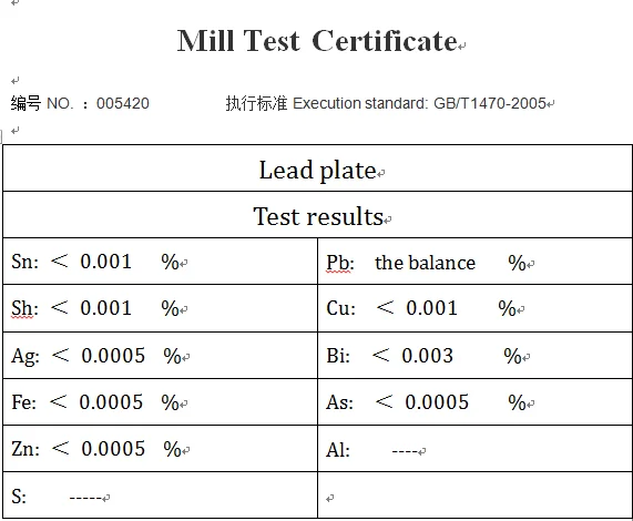 X-ray Lead Sheet 1000mmx2000mmx5mm