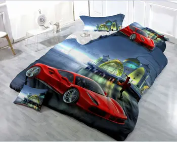 Popular Rotary Printing Car Design 3d Duvet Cover And Sheets Bed