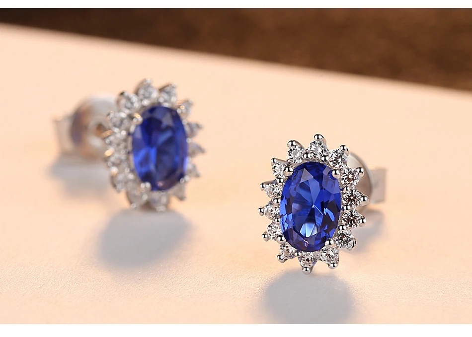 Natural Royal Blue Diamond stud earrings in 925 silver