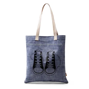 China Factory Recycled Jeans Tote Bag Shoe Print Denim Handbag Whole Bags