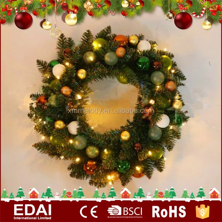 Wholesale Led Light Artificial Flower Xmas Decoration Green Garlands Christmas Wreath Buy Lighted Christmas Ball Garland With Ce Gs Led Flower