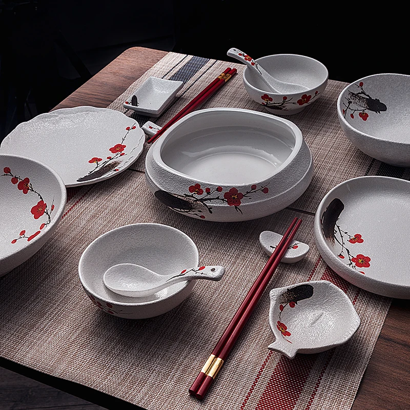 Used Restaurant Red Plum Korean Dinnerware, Hotel Collection Red Plum Japanese Style Dinnerware, Japanese Porcelain Dinnerware^
