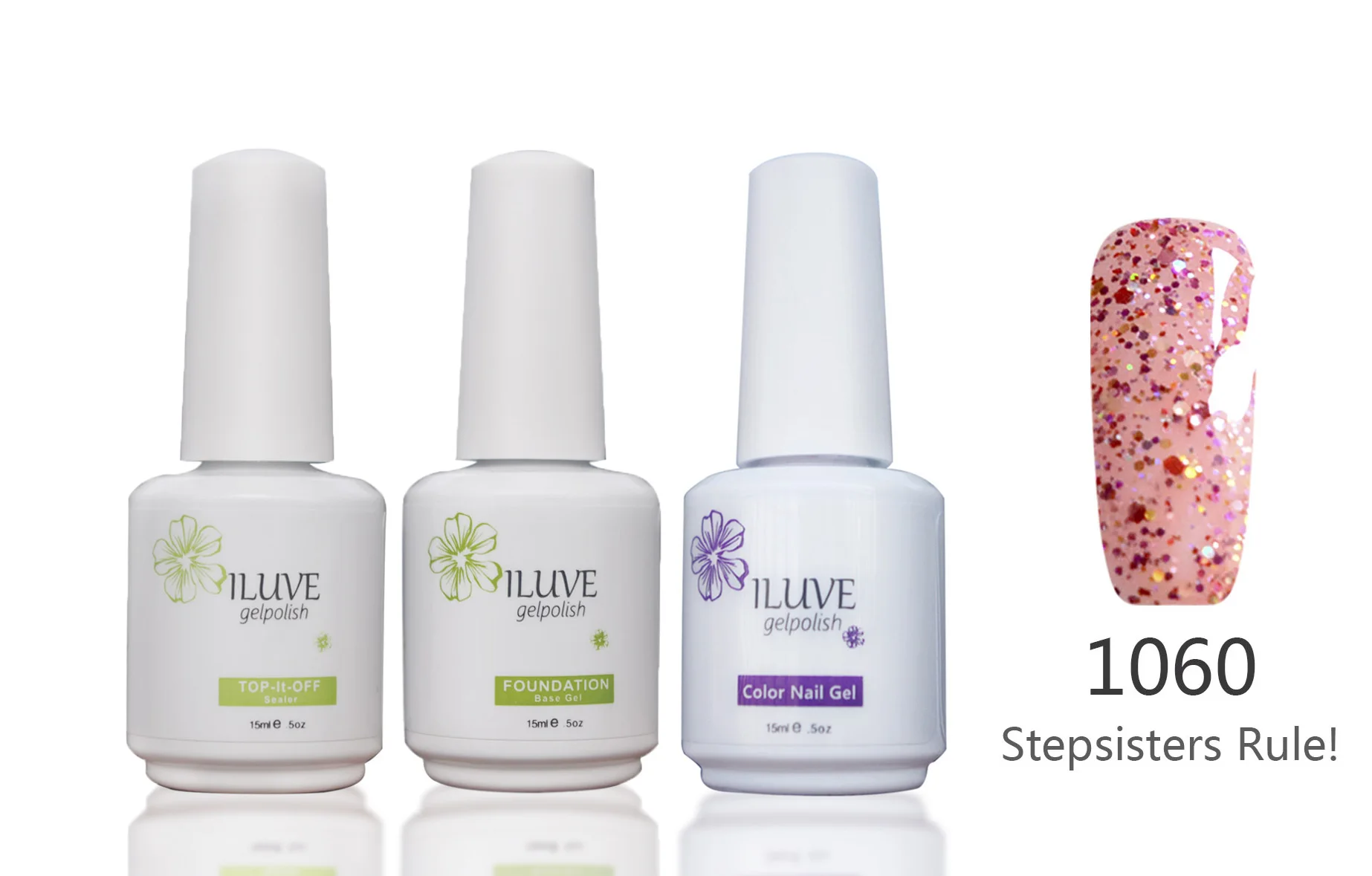 3 packs iLuve Professional Colorful Shinny Nails Art UV LED Lamps Gel Polish 15ml Base Top