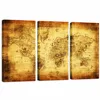 Large Size Old Map Canvas Print/Retro World Map Canvas/3 Panels Vintage Wall Art Decor