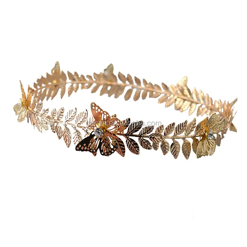 Genya Bridal Wedding Hair Accessories Golden Leaf Butterfly Hairband Elegant Crown Headband Buy Bridal Crown Hair Accessories Elegant Wedding Headband Metal Leaf Crown Headband Product On Alibaba Com