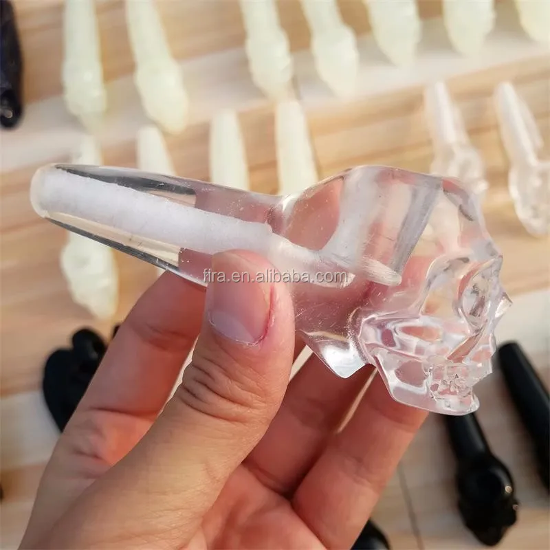 Wholesale Natural Quartz Crystal Smoking Pipes Skull Glass Long Pipe