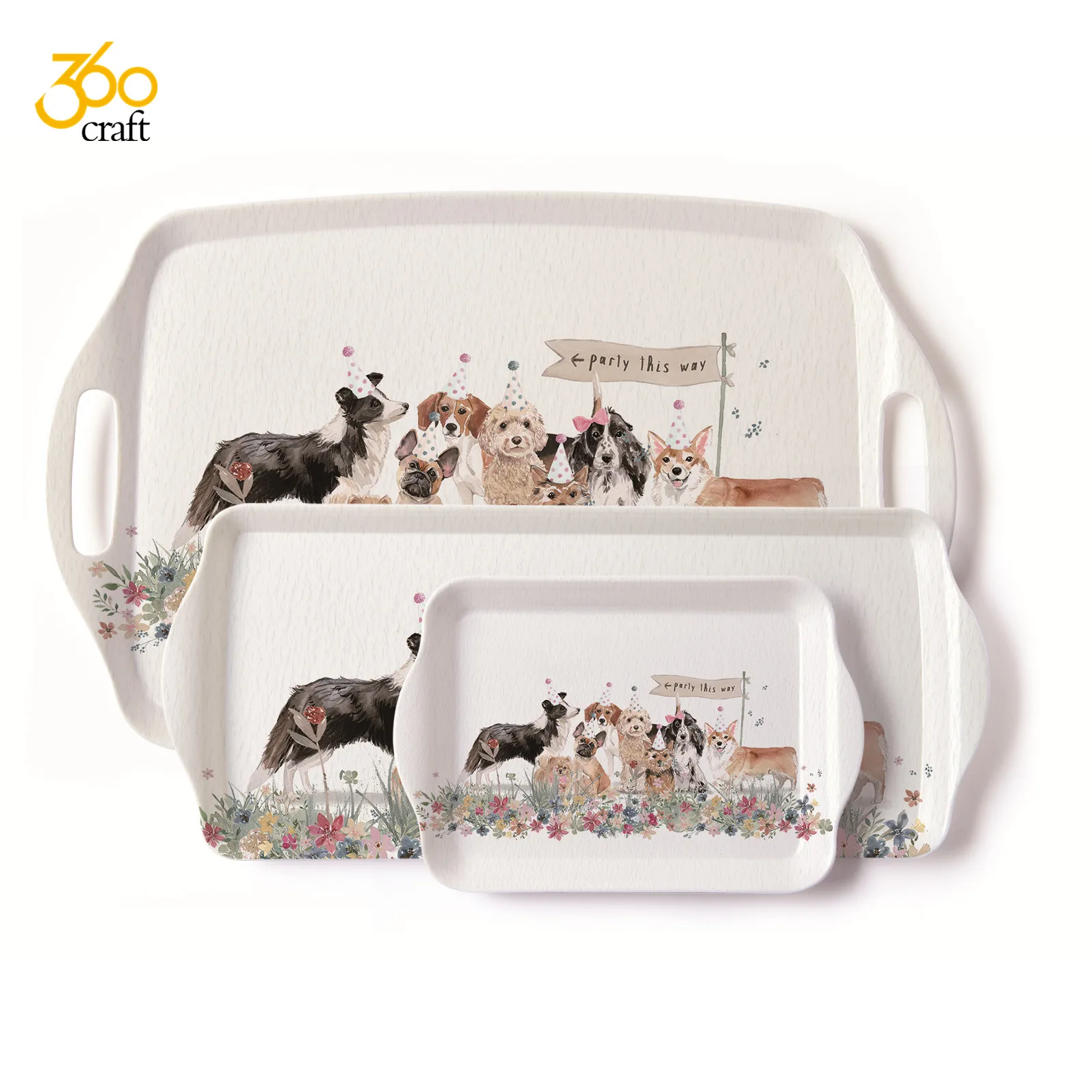 melamine rectangular serving tray with handles