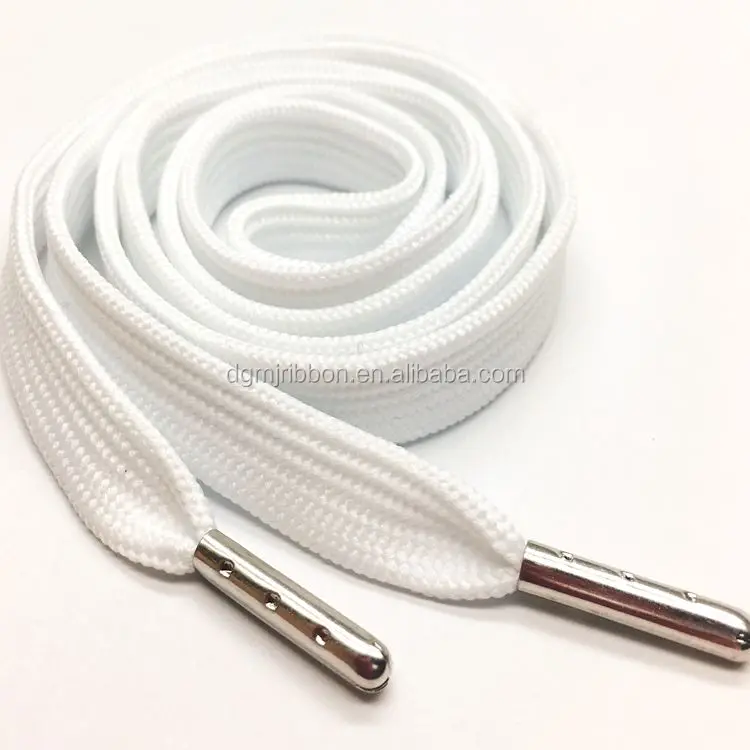 Simple Style White Shoe Lace With Metal Tips,Cheap Polyester Shoelace
