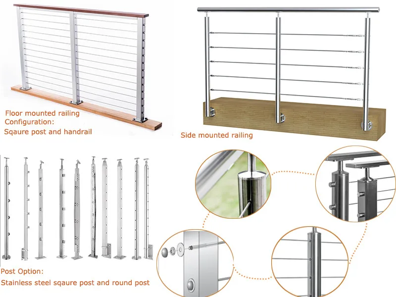 Meter SS railing cost stainless steel wire cable balcony balustrade factory