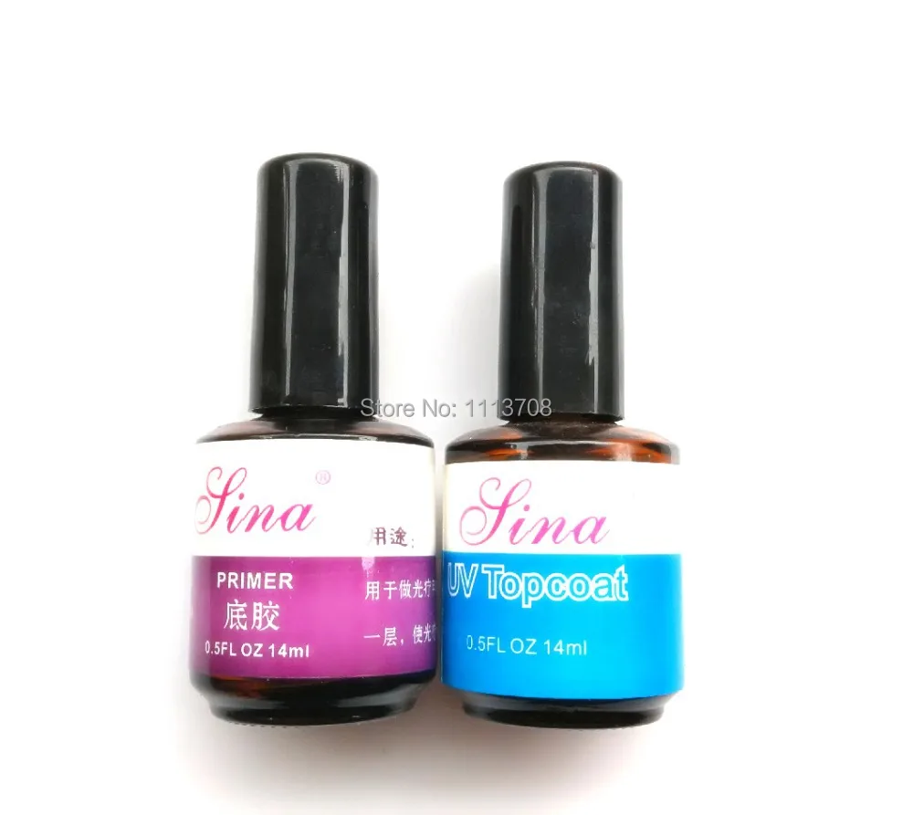 Free shipping 2pcs UV Top Coat Primer Base Gel Nail Art Tips Builder Acrylic Polish Set