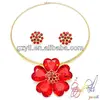 18k zinc alloy fascinating red crystal flower fashion lady necklace earring jewelry set