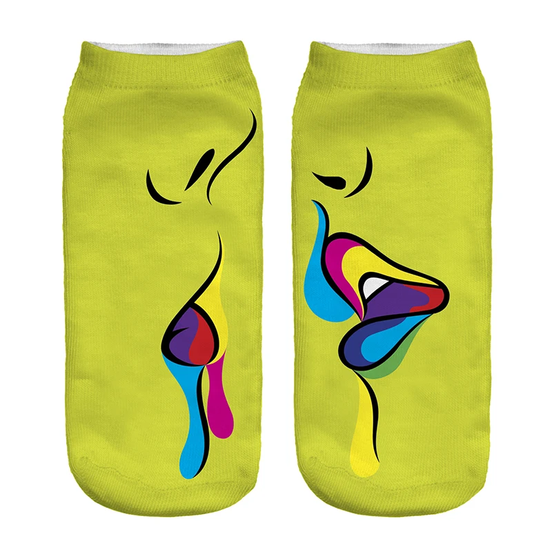 Free Shipping Hot Sale 3D Socks Kiss Pattern Yellow Color Cozy Socks Thin Comfortable Socks