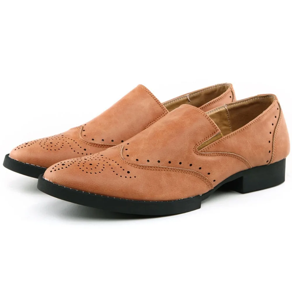 Insun Mens Vintage Slip on Wing Tip Loafers