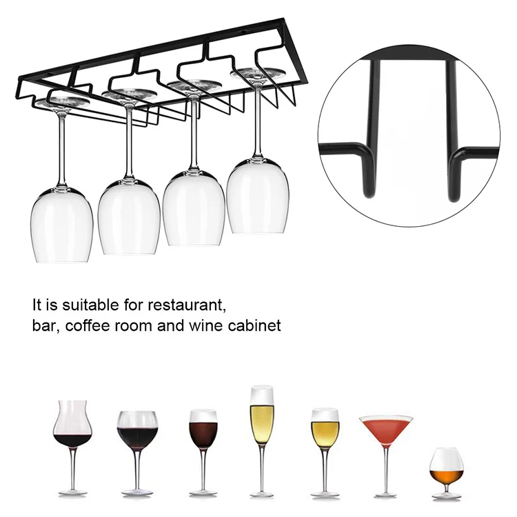 Amazon Hot Sale Goblet Glass Wine Cup Holder Under Cabinet Wall Wine Glass Racks Hanging Storage Stemware Racks 3 Row Hange