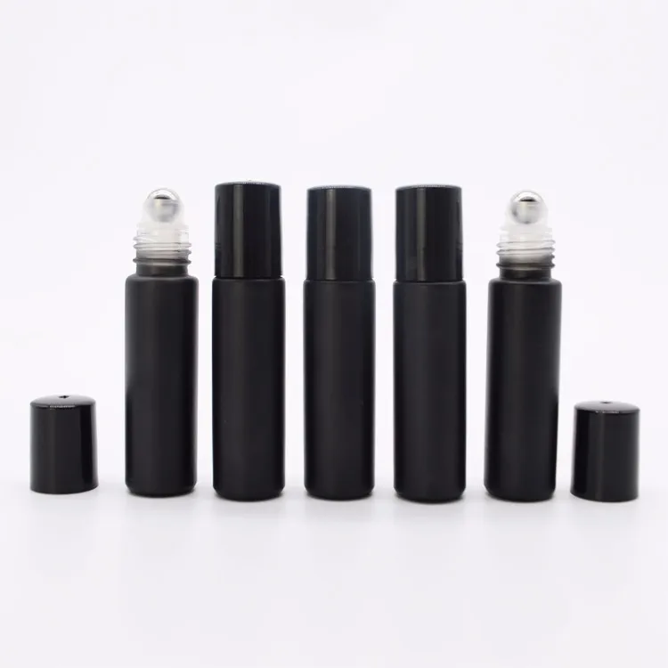 10ml Matte Black Glass Roll On Bottle With Metal Roller Ball 10ml Roll