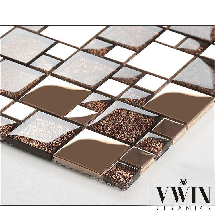 Rose Gold Color Kitchen Wall Backsplash Tiles Waterjet Golden Mosaic