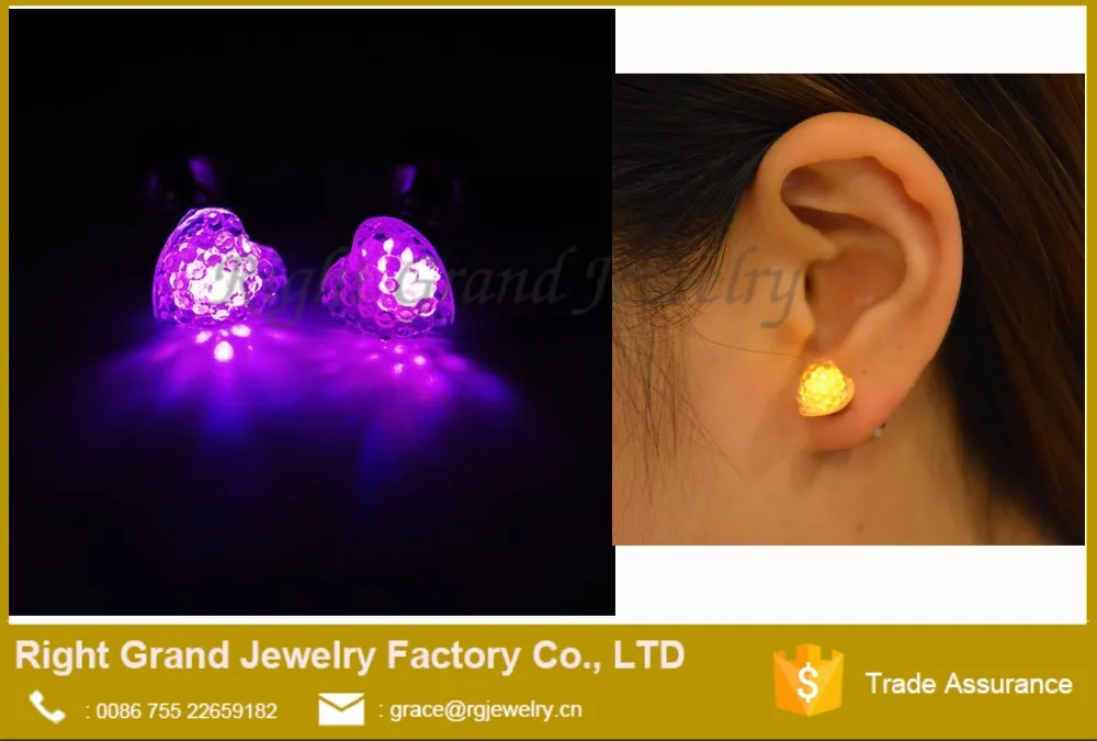 Wholesale Bling Heart Led Earring Glowing Light Up Earrings / Led