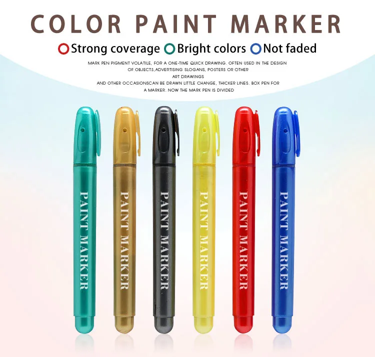Promotional 6 Colors 4 Mm Nib Water Resistant Permanent Ink Pen Paint