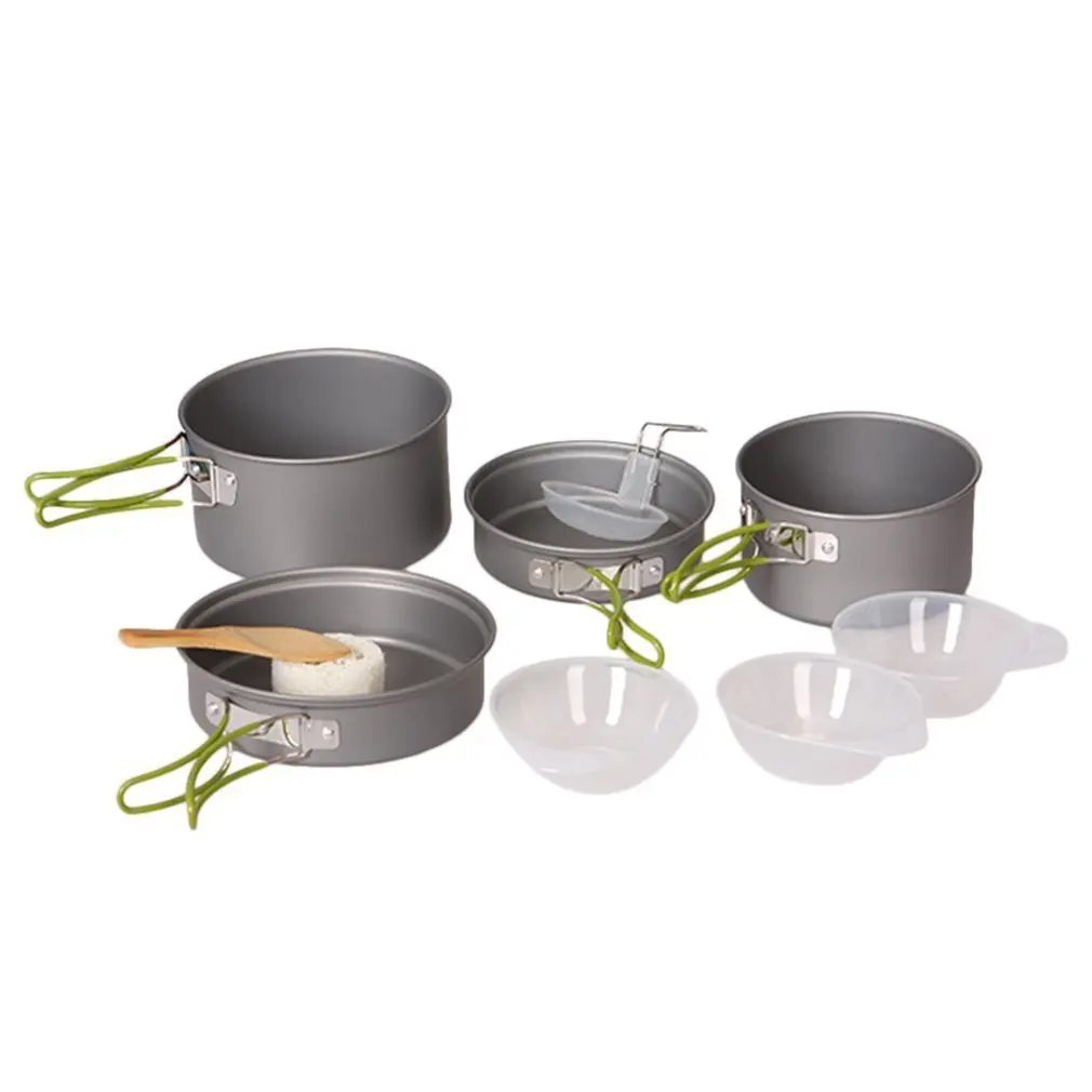 Outdoor 4pc Stainless Steel Camping Cookware Cooking Picnic Bowl Pot Pan Set New
