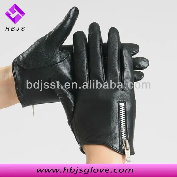 short black leather gloves