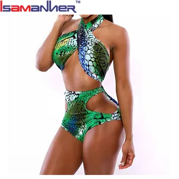 Lady Swimwear Green Snakeskin Pattern Sexy Microkini Open Girl Beach Bikini Lady Swimwear Green Snakeskin Pattern Sexy Microkini Open Girl Beach Bikini
