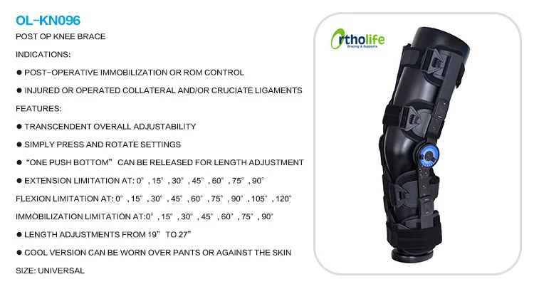 OL-KN096 Orthopedic Adjustable Leg Support Post-OP Hinged ROM Knee Brace