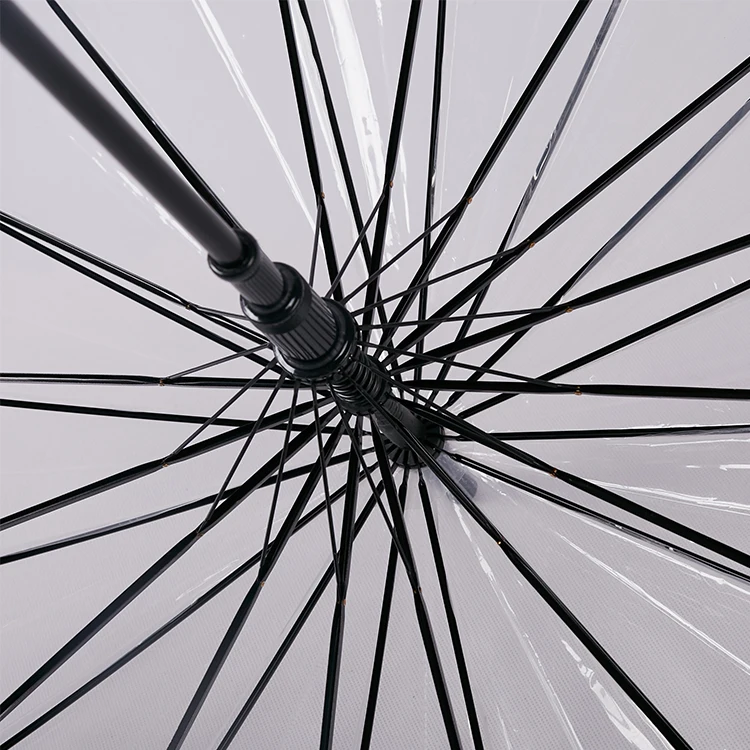 wholesale promotional custom metal shaft J handle 23'inch 16k automatic open pvc clear transparent umbrella