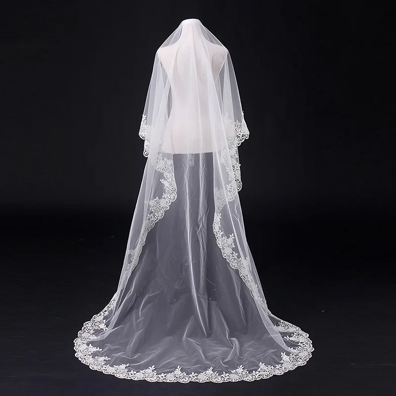 2017 3m One Layer Lace Ivory Wedding Veil Long Bridal Veil Cheap ...