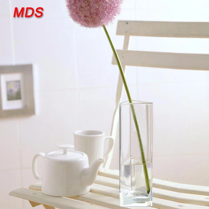 Custom clear wide mouth triangle glass vase supplier