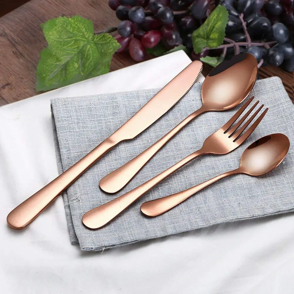 Amazon Hot Sell 24pcs Rose Gold Stainless Steel Cutlery Set Service For