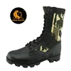 Slip resistant cemented black leather and fabric jungle military boots army