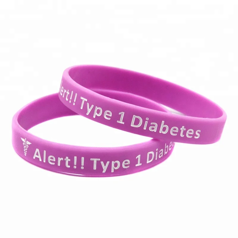 50 stks/partij Medische Alert Siliconen Armbanden voor Diabetes Type 1