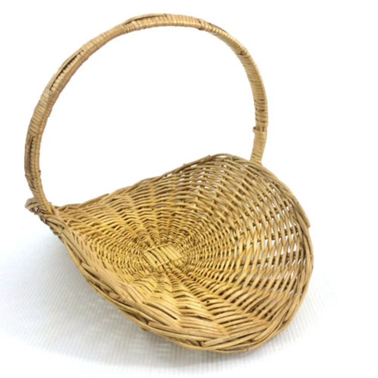 Large Oval Vintage Flower Gathering Flat Wicker Basket With Handles