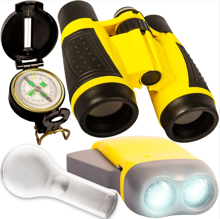 Outdoor Explorer Kit Gift Toys,11 Pack Kids Adventurer Exploration Equipment Set,Eucational Toys Gifts with Binoculars,Flashlight,Compass,Magnifying Glass,Whistle for Camping Hiking Pretend Play