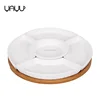 Hotel used Bulk white 5 pcs dishes/ divided ceramic dinner plates with wooden base