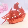 Creative 3D Pop Up Handmade Red Small Boat Christmas Dancing Greeting Cards