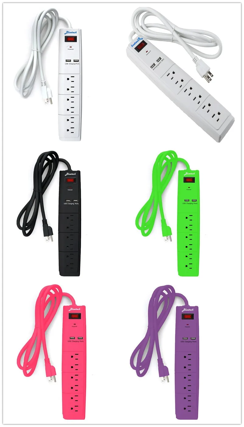 Smart 6 Outlet Energy Saving Surge Protector With 2 Usb Ports Power