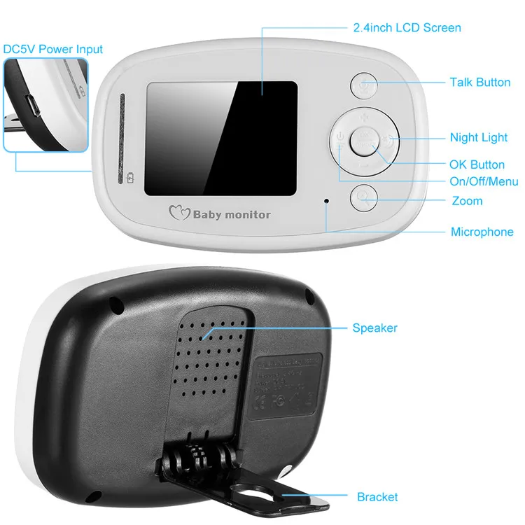 Audio Intercom Video Baby Monitor Wireless 2.4''