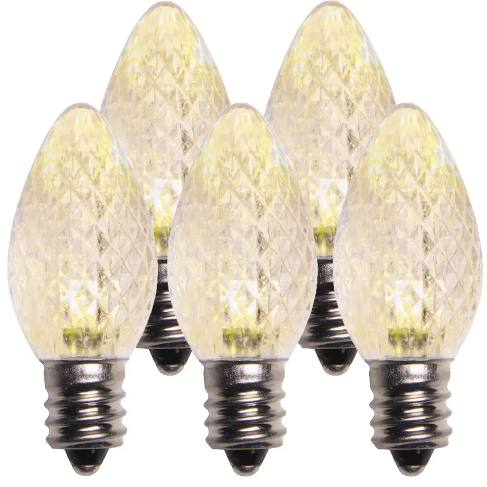 Holiday Lighting Outlet LED C7 Sun Warm White Replacement Light Bulbs, Commercial Grade Holiday Bulbs, 2 Diode (LED's) in Each Bulb, Fits in E12 Sockets, Pack of 25 Bulbs