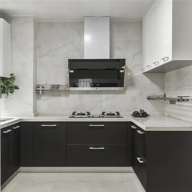 Black Finished Melamine Plywood Kitchen Base Cabinet With White